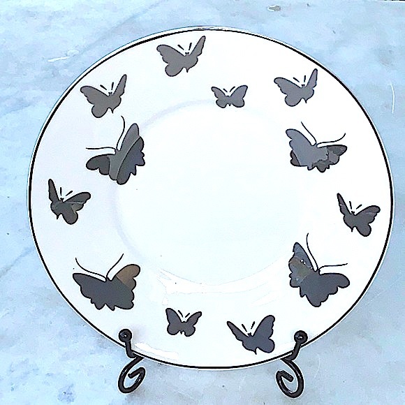 GRACES TEAWARE SILVER METALLIC BUTTERFLY’S FLAT CUP SAUCER SET NEW PORCELAIN - Picture 5 of 9